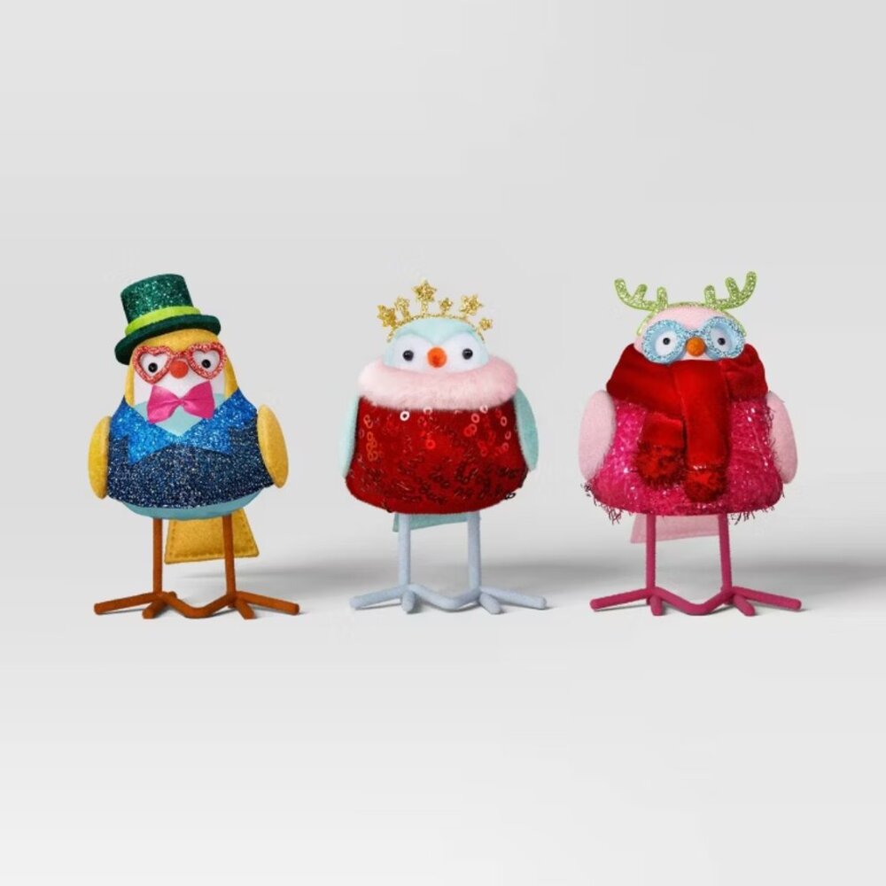 Featherly Friends TINSEL TIDINGS 4.25" Christmas Target Bird Figurine Decor 3pk